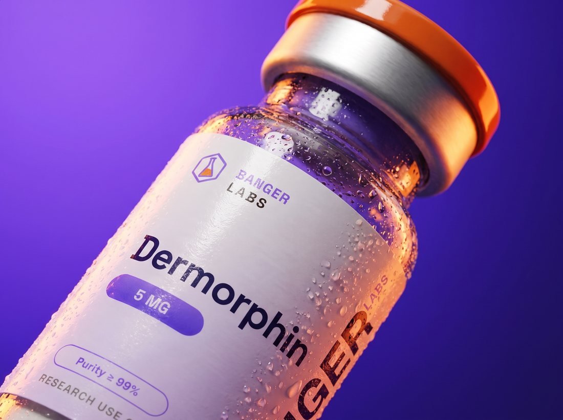 Dermorphin vial — research-grade detail