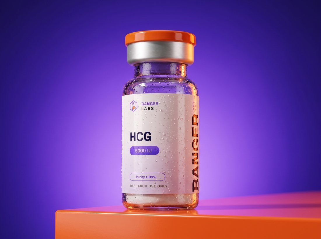 HCG vial — research-grade detail