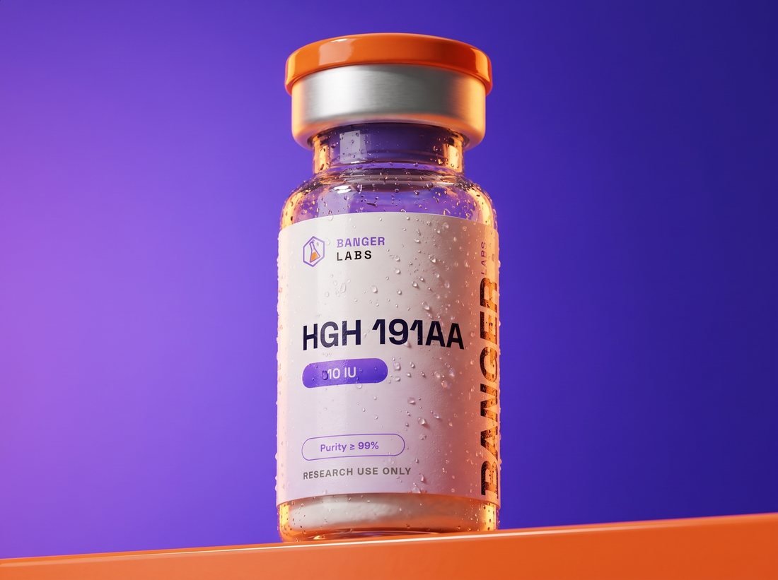 HGH 191AA vial — research-grade detail