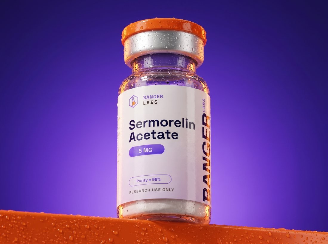 Sermorelin vial — research-grade detail